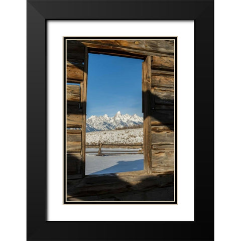WY, Grand Tetons Mountains through cabin doorway Black Modern Wood Framed Art Print with Double Matting by Illg, Cathy and Gordon