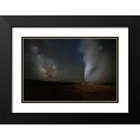 Wyoming-Yellowstone National Park Milky Way above erupting White Dome Geyser Black Modern Wood Framed Art Print with Double Matting by Jaynes Gallery