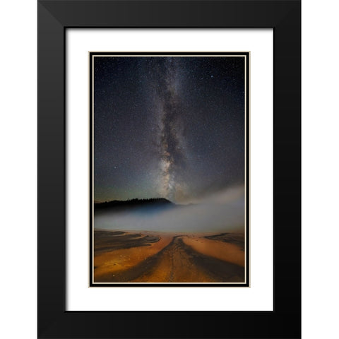 USA-Wyoming-Yellowstone National Park Milky Way above Grand Prismatic Spring Black Modern Wood Framed Art Print with Double Matting by Jaynes Gallery
