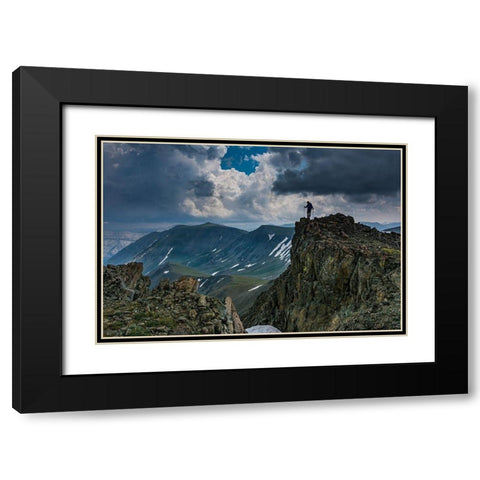 Male climber on ridge-Absaroka Mountains near Cody and Meeteetse-Wyoming-Washakie Wilderness Black Modern Wood Framed Art Print with Double Matting by Garber, Howie