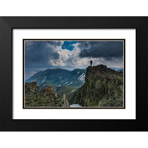 Male climber on ridge-Absaroka Mountains near Cody and Meeteetse-Wyoming-Washakie Wilderness Black Modern Wood Framed Art Print with Double Matting by Garber, Howie