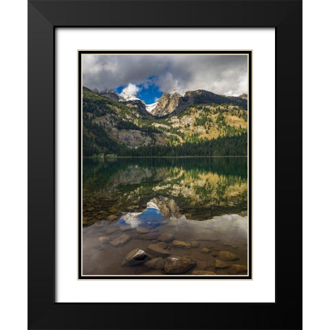 Landscape with reflection of Teton Mountains in Bradley Lake-Grand Teton National Park-Wyoming Black Modern Wood Framed Art Print with Double Matting by Garber, Howie