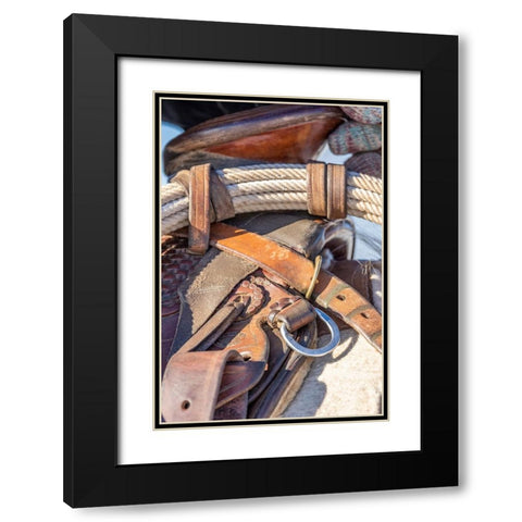 USA- Wyoming. Hideout Horse Ranch- saddle detail. Black Modern Wood Framed Art Print with Double Matting by Looney, Hollice