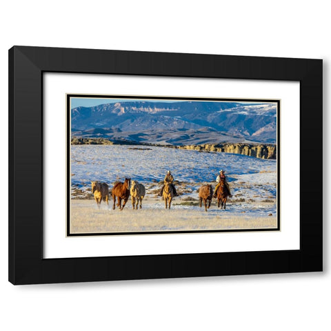 USA- Wyoming. Hideout Horse Ranch- wranglers and horses. Black Modern Wood Framed Art Print with Double Matting by Looney, Hollice