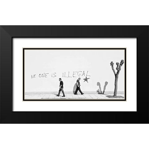 No One Is Illegal Black Modern Wood Framed Art Print with Double Matting by Sander, Martin