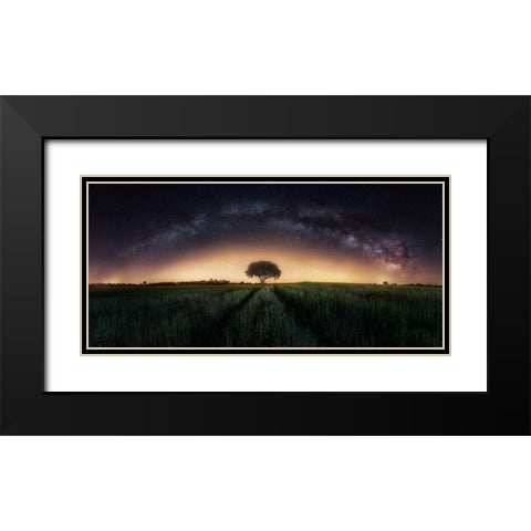 Milky Way Over Lonely Tree Black Modern Wood Framed Art Print with Double Matting by Ferrero, Ivan