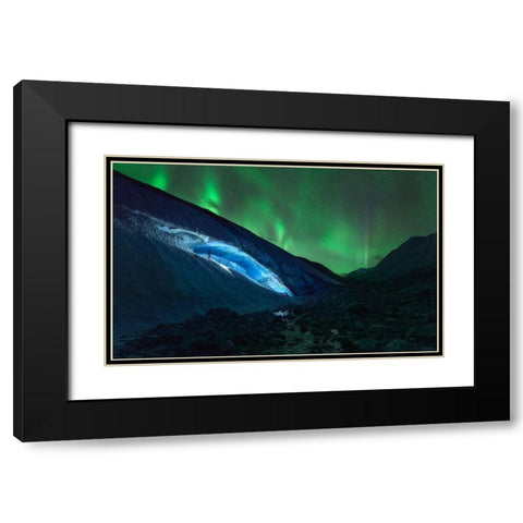 Athabasca Ice Burning Black Modern Wood Framed Art Print with Double Matting by De La, Javier