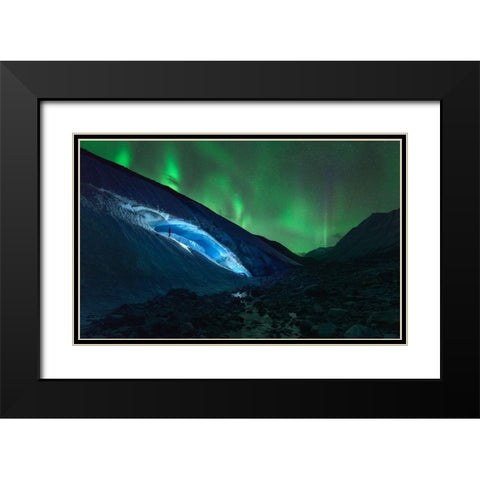Athabasca Ice Burning Black Modern Wood Framed Art Print with Double Matting by De La, Javier