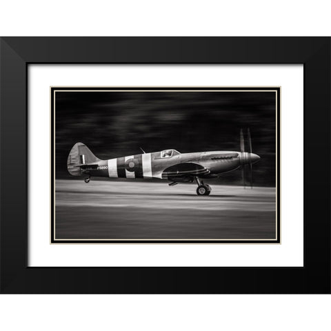 Spitfire Mk Xix Black Modern Wood Framed Art Print with Double Matting by JLP