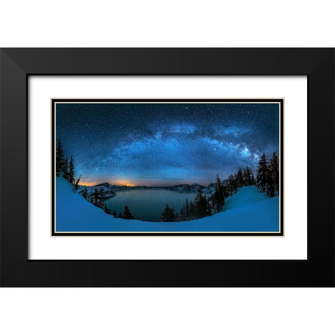 Starry Night Over The Crater Lake Black Modern Wood Framed Art Print with Double Matting by Zhu, Hua