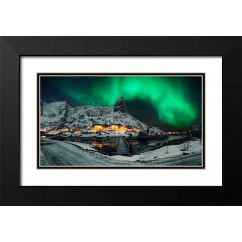 Over The Mountain Black Modern Wood Framed Art Print with Double Matting by Zhu, Jingshu