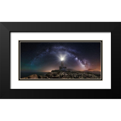 Lighthouse And Milky Way Black Modern Wood Framed Art Print with Double Matting by F. Turienzo, Carlos