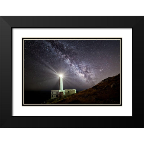 The Lighthouse And The Milky Way Black Modern Wood Framed Art Print with Double Matting by Chiriaco, Luigi