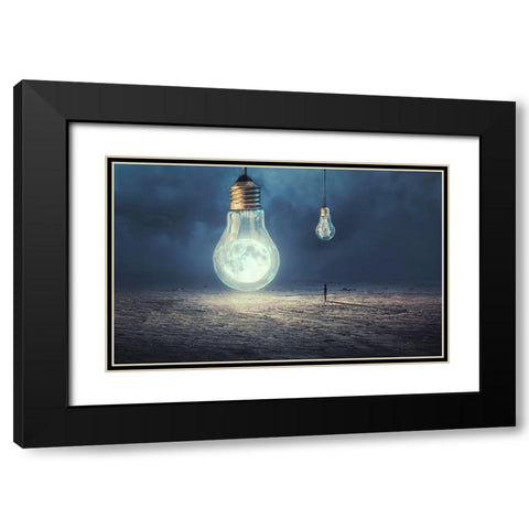 Moon Lamp Black Modern Wood Framed Art Print with Double Matting by Almawash, Sulaiman