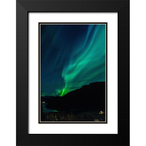 Northern Lights In October Black Modern Wood Framed Art Print with Double Matting by Caroline Stroksnes, Mette