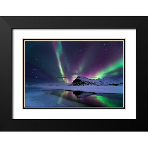 Northern Lights Reflection Black Modern Wood Framed Art Print with Double Matting by Auf Dem, Andrea