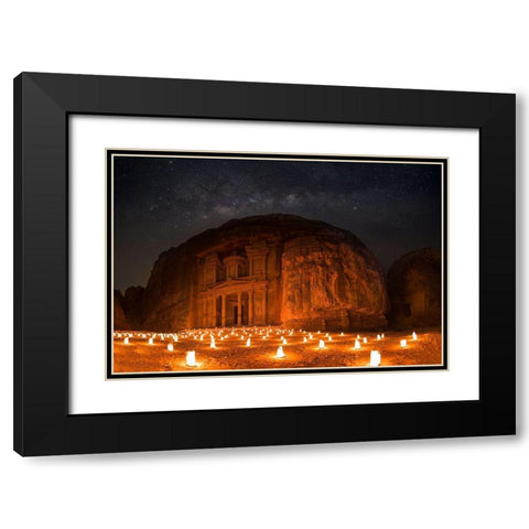Petra By Night Black Modern Wood Framed Art Print with Double Matting by Jamal, Khalid