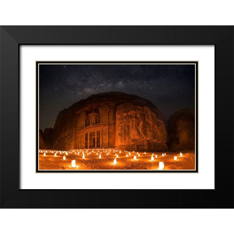 Petra By Night Black Modern Wood Framed Art Print with Double Matting by Jamal, Khalid