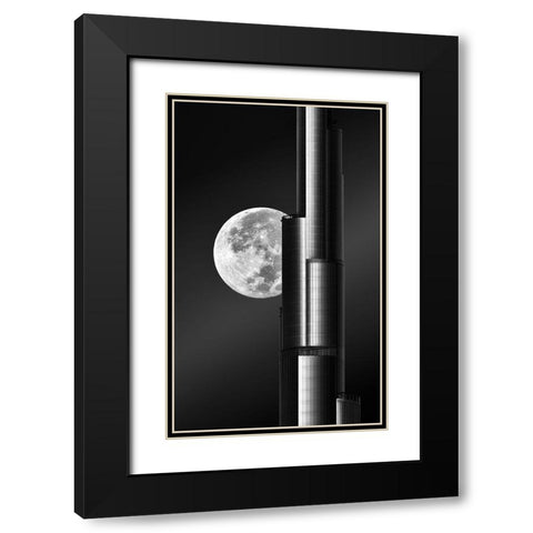 Super Moon Burjkhalifa Black Modern Wood Framed Art Print with Double Matting by Anjum, Zohaib