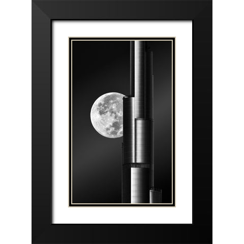 Super Moon Burjkhalifa Black Modern Wood Framed Art Print with Double Matting by Anjum, Zohaib