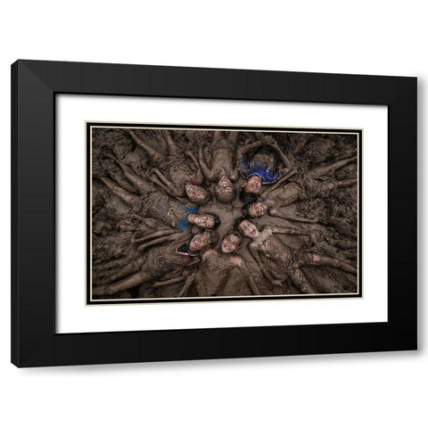 Happy Childrens Black Modern Wood Framed Art Print with Double Matting by Saputra, Daniel