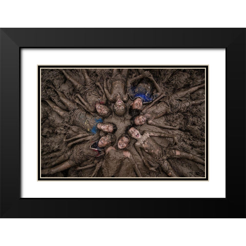 Happy Childrens Black Modern Wood Framed Art Print with Double Matting by Saputra, Daniel