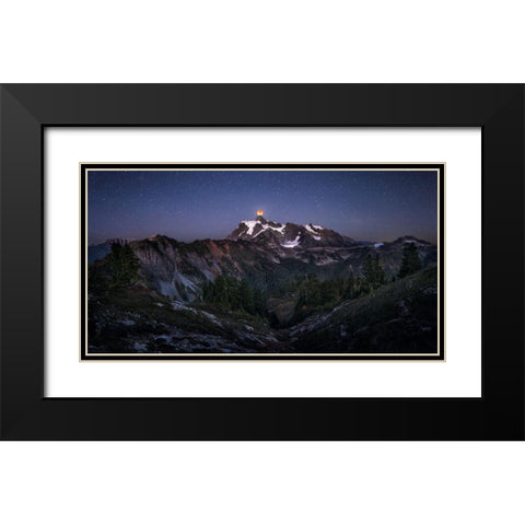 Blood Moon Over Mt. Shuksan Black Modern Wood Framed Art Print with Double Matting by Zhang, Joshua