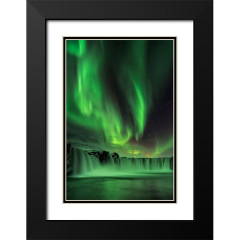 Northern Light On Godafoss Black Modern Wood Framed Art Print with Double Matting by Zhu, Hua