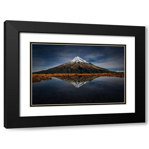 Mount Taranaki - A Starry Night Black Modern Wood Framed Art Print with Double Matting by Zhang, Yan