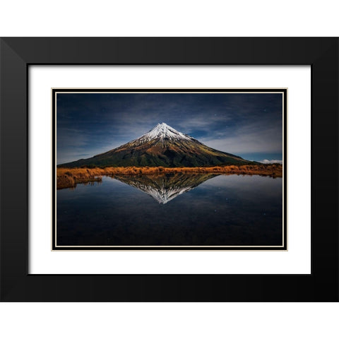 Mount Taranaki - A Starry Night Black Modern Wood Framed Art Print with Double Matting by Zhang, Yan