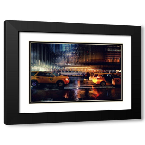 Taxi Black Modern Wood Framed Art Print with Double Matting by Della Latta, Massimo