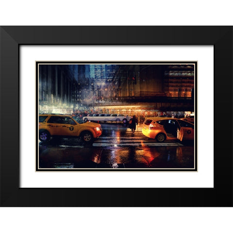 Taxi Black Modern Wood Framed Art Print with Double Matting by Della Latta, Massimo