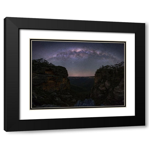 Night Sky Over Blue Mountains Black Modern Wood Framed Art Print with Double Matting by Zhang, Yan