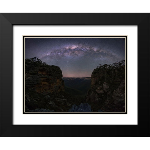 Night Sky Over Blue Mountains Black Modern Wood Framed Art Print with Double Matting by Zhang, Yan