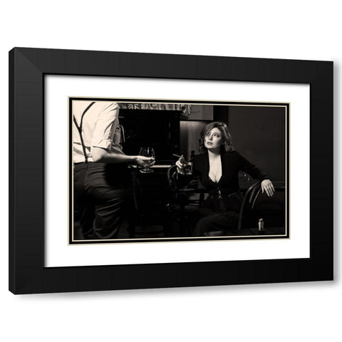 At The Bar Black Modern Wood Framed Art Print with Double Matting by Smirnov, Sergei