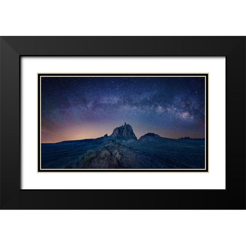 Ship Rock Under The Night Sky Black Modern Wood Framed Art Print with Double Matting by Zheng, Michael