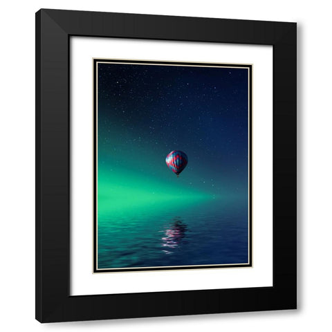 Balloon On Lake Batllava Black Modern Wood Framed Art Print with Double Matting by Hamiti, Bess