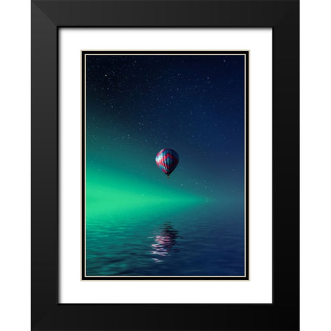 Balloon On Lake Batllava Black Modern Wood Framed Art Print with Double Matting by Hamiti, Bess