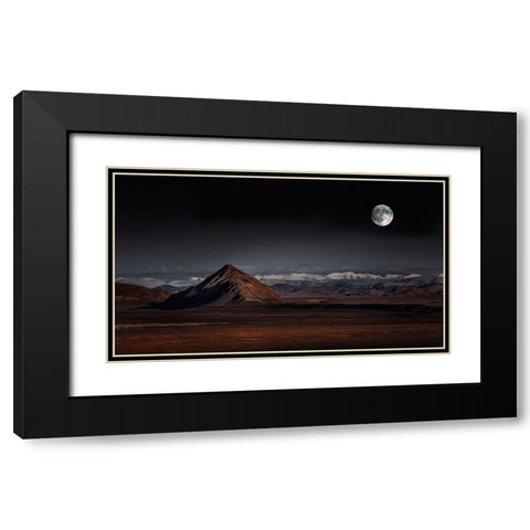 Moon Night Black Modern Wood Framed Art Print with Double Matting by Selions