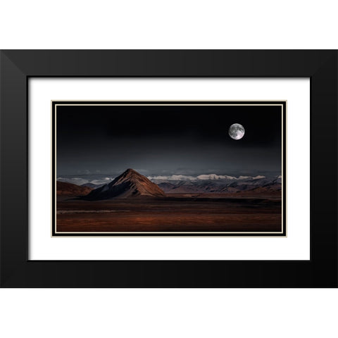 Moon Night Black Modern Wood Framed Art Print with Double Matting by Selions