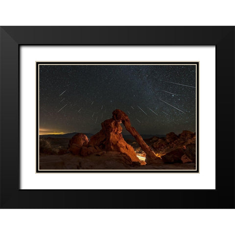 Geminid Meteor Shower Above The Elephant Rock Black Modern Wood Framed Art Print with Double Matting by Zhu, Hua