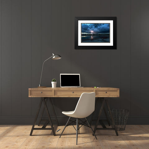 Lightning Above Turquoise Pool Black Modern Wood Framed Art Print with Double Matting by Fu, Annie