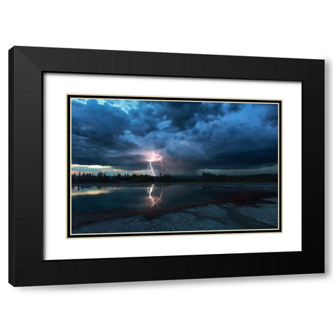 Lightning Above Turquoise Pool Black Modern Wood Framed Art Print with Double Matting by Fu, Annie