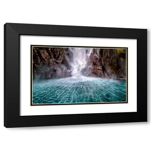 Stirling Falls Along Milford Sound Black Modern Wood Framed Art Print with Double Matting by Hua