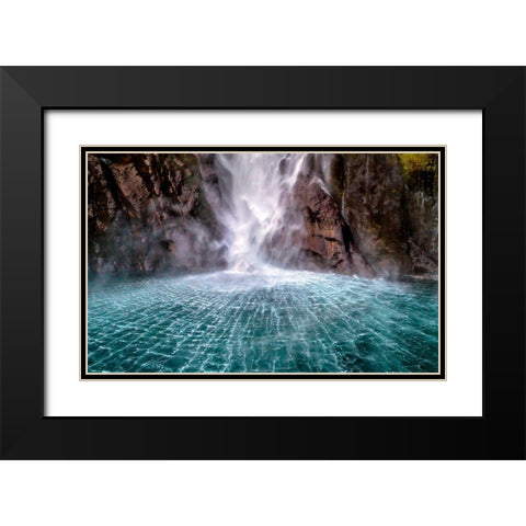 Stirling Falls Along Milford Sound Black Modern Wood Framed Art Print with Double Matting by Hua