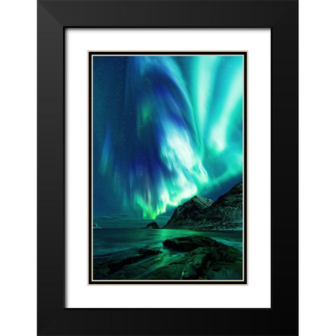 Haukland Beach Black Modern Wood Framed Art Print with Double Matting by Fleckenstein, Martin