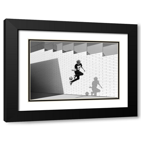 Boy With Football Black Modern Wood Framed Art Print with Double Matting by Schuster, Inge