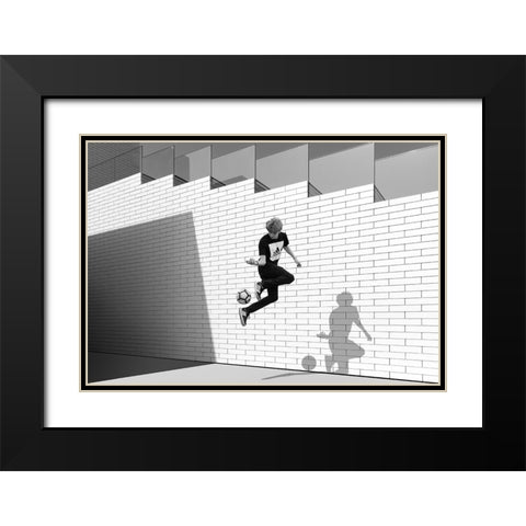 Boy With Football Black Modern Wood Framed Art Print with Double Matting by Schuster, Inge