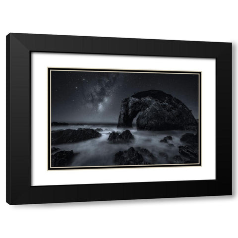 The Horse At Night Black Modern Wood Framed Art Print with Double Matting by Zhu, Jingshu