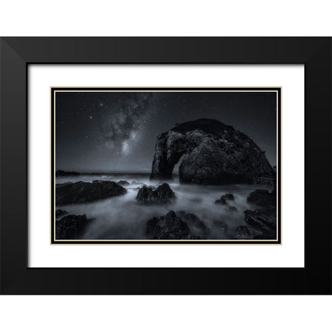 The Horse At Night Black Modern Wood Framed Art Print with Double Matting by Zhu, Jingshu